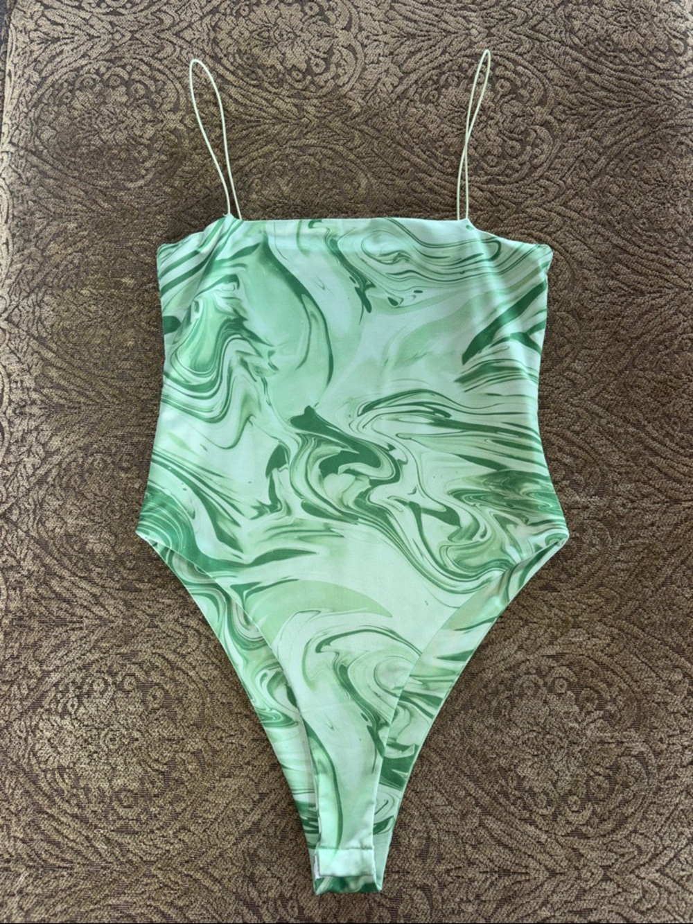 SHEIN Green Marble-Print Bodysuit